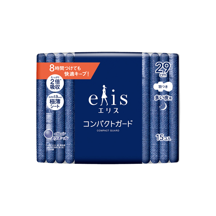 日本ELIS怡丽 便携式超薄瞬吸型卫生巾 夜用型 有护翼 290mm 15枚入